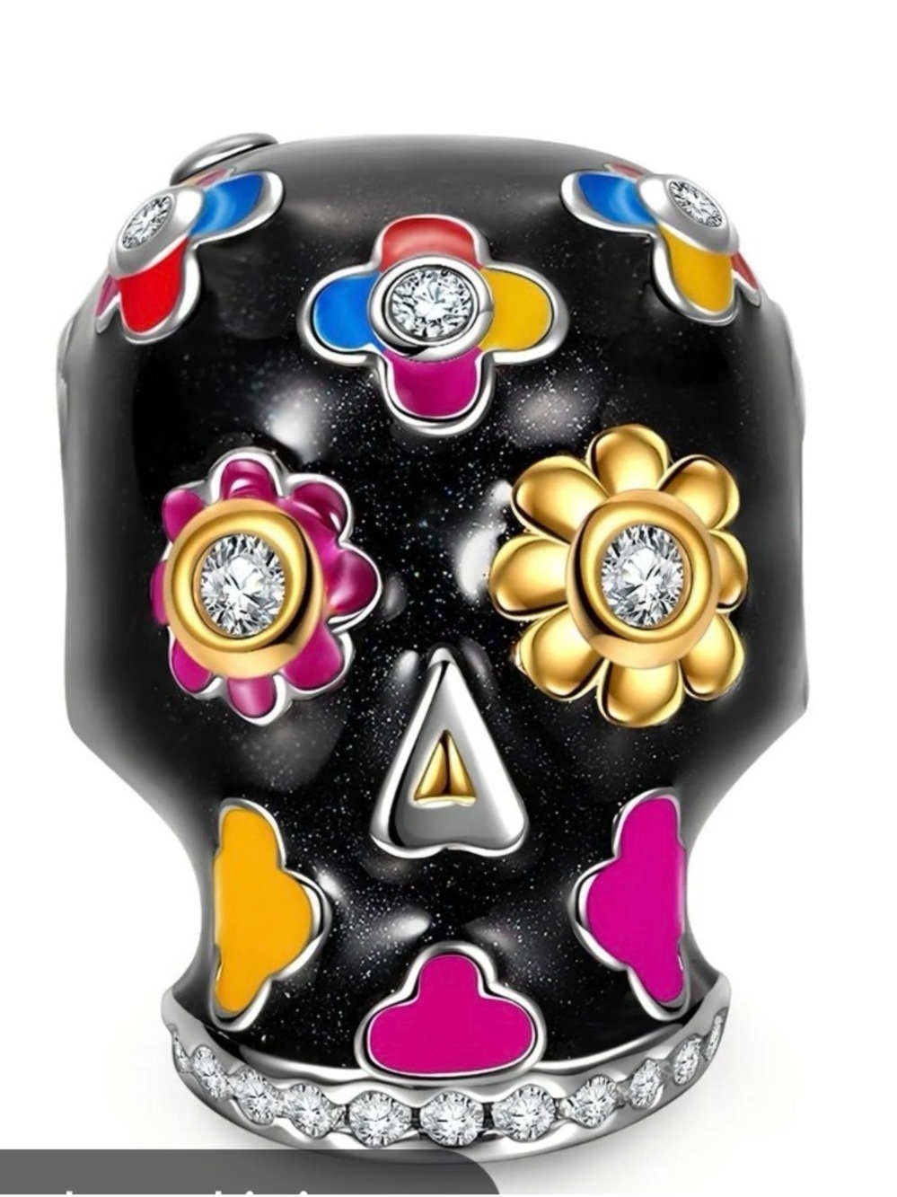 NINAQUEEN sterling silver Black Floral Sugar Skull Charm Bead
